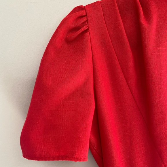 Vintage Red Short Sleeve Belted Pencil Sheath Midi Dress Size 12 - Picture 3 of 11